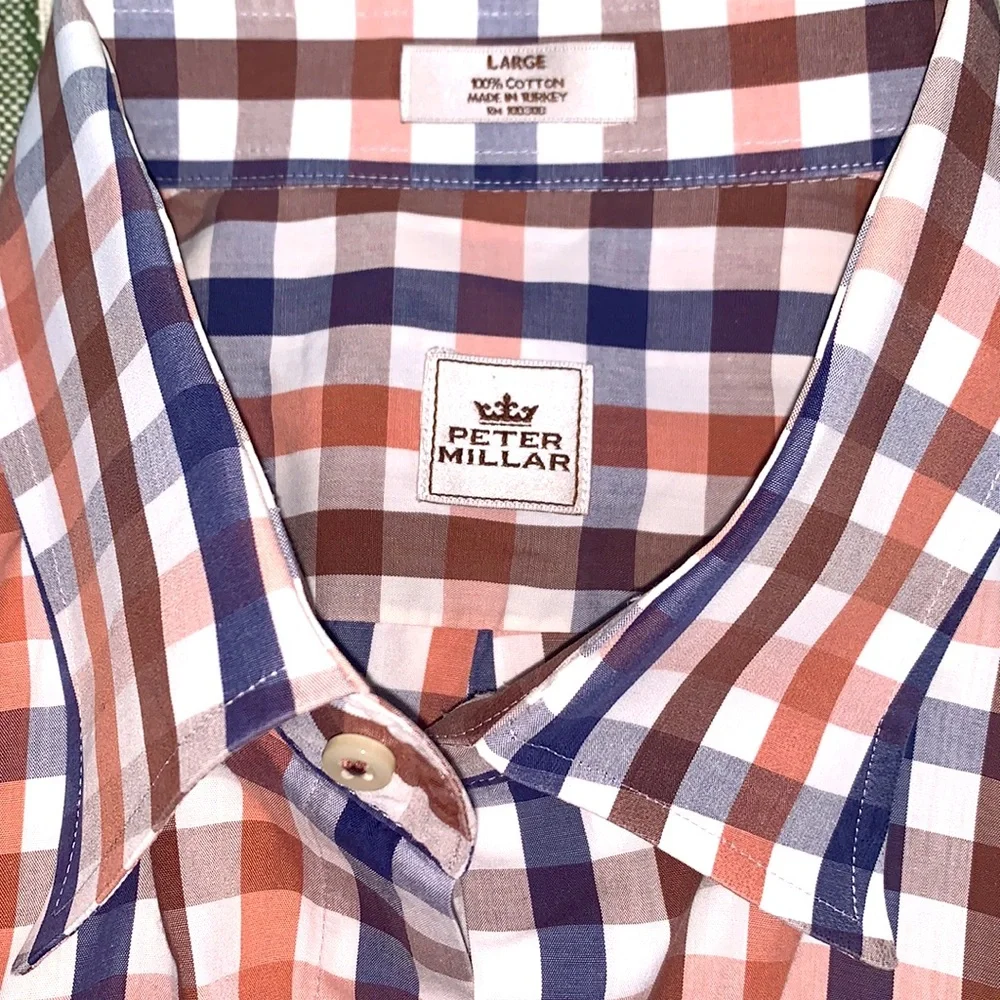 Peter Millar Plaid Check Button Down Mens Size L - Picture 7 of 8